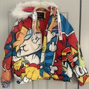 Members Only X Nickelodeon Rugrats SpongeBob Puffer Jacket Fur Hood Medium NEW